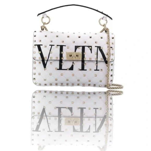 Valentino Garavani Rockstud Spike VLTN  Leather Medium Chain Top Handle Purse - Picture 6 of 16